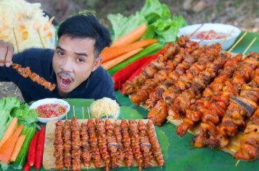 ASMR MUKBANG | Eating Roasted  Chicken Skin BBQ with Supper Hot Chili Sauce and Delicious