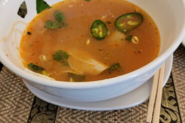 What was left of my Beef Pho for lunch. One of my favorite meals on a cold day. Extra chilli oil of course.