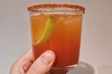 Spicy beer cocktails - (Lime, habanero Tabasco, Worcestershire sauce, clamato, desperados, rimmed with Tajin)