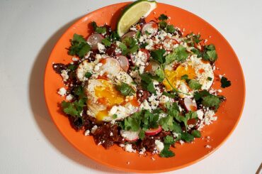 Chilaquiles. Mrs. Renfro's ghost for heat. Mateos hot for flavor. TJs green dragon for garlic and tomatillo. Tapatillo on top because I can't eat eggs without it.