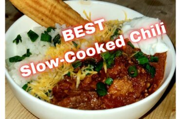 BEST Slow Cooked Chili / Recipe in description