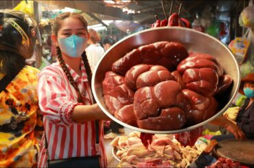 Kampot Market show, Beef kidney buy for today's recipe, Yummy beef kidney cooking