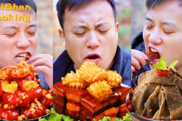 Yummy! How ShiShen Eats Spicy Chili Fish | Village Funny Mukbang | Outdoor Stone Cooking Compilation