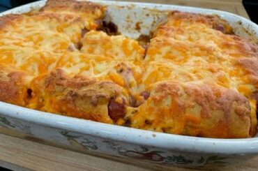 Sizzle and Smokes Chili Cheese Dog Casserole