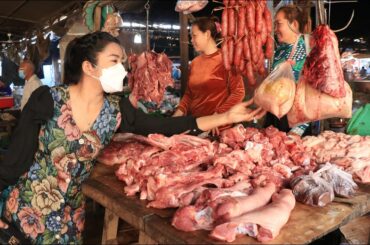 Market show, Pork store in my village market / Buy some ingredient for cooking
