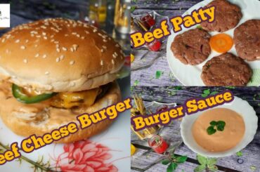 Beef Cheese Burger Recipe | Beef patty & Burger Sauce Recipe| Burger Patty & Sauce Recipe