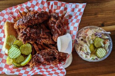Nashville Hot Carolina Reaper Tenders with Sweet Tea Glaze. Hands down the most delicious tendies I've ever had. Ray's Chicken inside Parlor OKC.