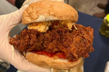 Huge hot chicken sandwich