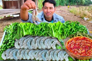 Amazing Yummy Raw Shrimp With Spicy Chili Sauce Recipe |Eat Raw Shrimp Delicious