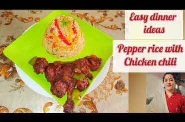 Easy Dinner Thali recipe. Pepper rice and chicken chili. #nonveg #dinnerideas #tarasonar .