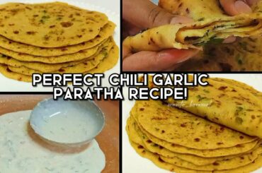 Chilli Garlic Paratha Recipe With Liquid Dough-No Kneading No Rolling Garlic Parathas-Trending Chili