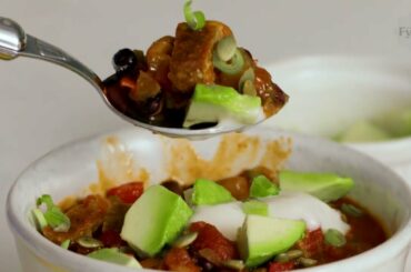 Meatless Chili Recipe featuring Nature’s Fynd Meatless Breakfast Patties & Dairy-Free Cream Cheese