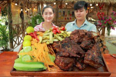 Cooking with my cousin - Grilled pork ribs chili salt - Easy and and yummy grilled pork ribs eating
