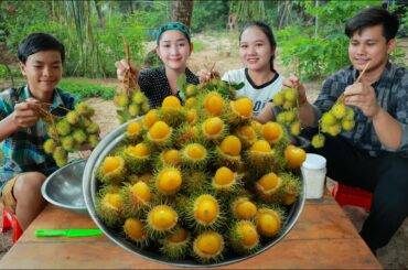Drooling Yellow Rambutan Eating with Chili salt / Happy eating with my brother and sister / Eating