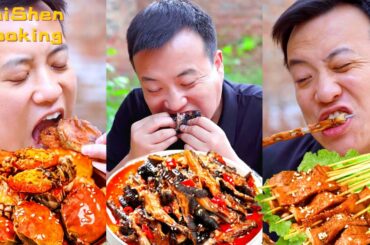 So Yummy! How Shishen Makes Roast Lamp with More Chili | Village Funny Mukbang|Outdoor Stone Cooking