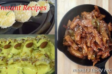 3 Quick and Instant recipes || Instant malai roll || Honey chili potato || coconut laddu