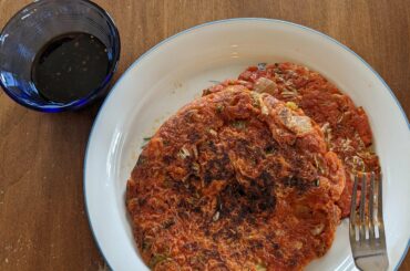 Homemade kimchijeon. Had to use store bought kimchi, so I spiced it up with half a smoked super hot.