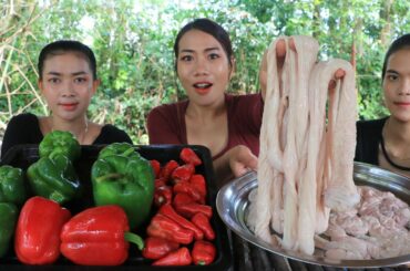 Yummy cooking stir fry pork's belly with spicy chili  recipe - stir fry pork