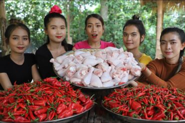 Amazing cooking fried chicken leg with red chili spicy recipe - fried chicken leg