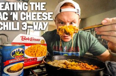 The cast iron skillet mac 'n cheese, chili & shredded cheddar 3-way