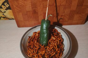 Samyang jjajang with a spicy lolipop