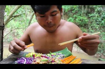 Cooking Fresh Shrimp Local Spicy Salad Recipe   Eating raw prawn Hot Chili Salad so delicious