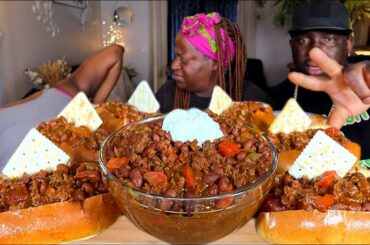 NANAS KANSAS CITY STYLE CHILI | CHILI CHEESE DOGS| MUKBANG EATING SHOW!