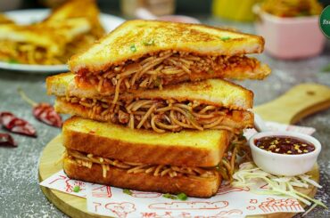 Schezwan Noodles Sandwich Recipe by SooperChef (Szechuan Noodles Sandwich)