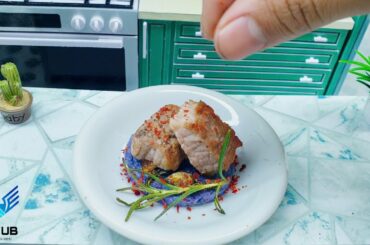 The Best Miniature Pan Fried Pork with Mashed Purple Sweet Potato Recipe / ASMR Miniature Food