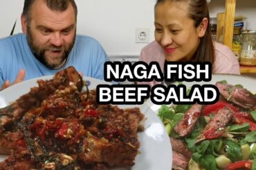 NAGA STYLE SPICY FISH AND SPICY BEEF SALAD THAI STYLE/NAGA RECIPE/THAI BEEF SALAD/RECIPE TANGKHUL