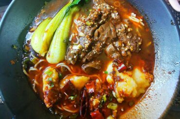 Sichuan braised beef and boiled fish noodle soup. Woke up with feeling stuffy and needed this, now I can't feel my mouth.