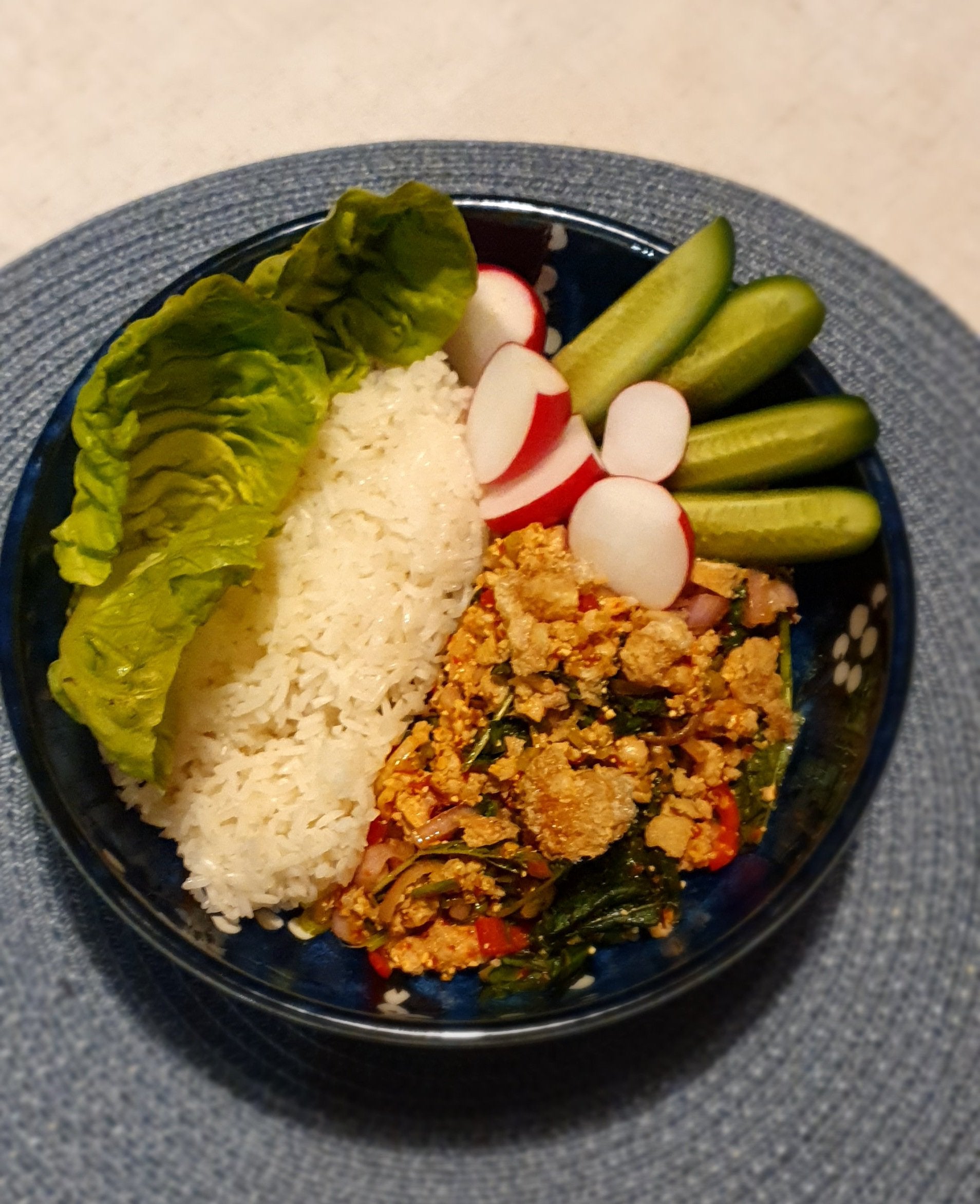 Laab kai with fresh prik bon and sticky rice Chili Chili