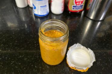 Homemade Trinidadian pepper spread a friend gave me today. Tangy hot!