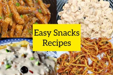 4 Easy Snacks Recipes | White Sauce Fries | Lacha Pakora | Creamy Pasta | Honey Chili Potato