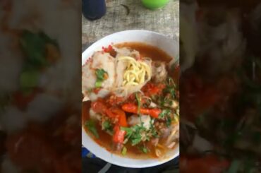 Big Meatball Noodles with Spicy Sauce Full of Chili #short #shorts