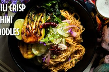 Chili Crisp Tahini Noodles with Grilled Bok Choy