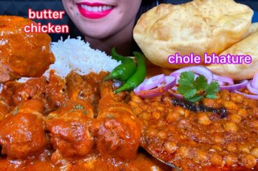 ASMR BUTTER CHICKEN, CHOLE BHATURE, GOBI PAKORA, CHILI, BASMATI RICE MASSIVE Eating Sounds