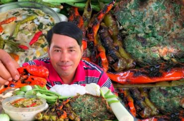 Amazing khmer Food Very Yummy Eating Steam Eggs And Salty Fish , Chili Recipe