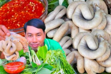 How To Cook Asian Food |Yummy Eating Pork Gut The Stomach,Intestine With Chili Sauce Recipe