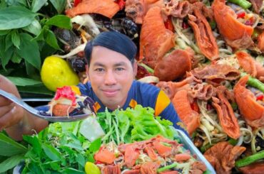 Wow Amazing Food Eating Smooch Pork Salad with Crab Spicy Chili Recipes