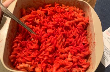 Hot Cheeto Mac n cheese. Doesn’t live up to California reaper almonds or some hot sauce I got from a food truck that actually made me cry, but it’s something.