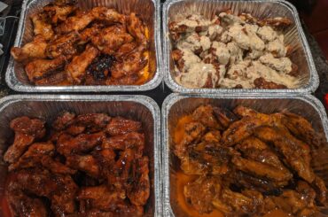 Twenty pounds of wings smoked and sauced. Three out of four spicy ain't bad... Peach Carolina Reaper, Hot Buffalo, Korean BBQ, and Parmesean Garlic.