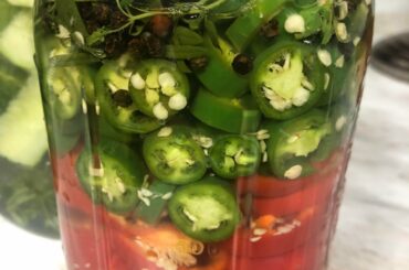 Pickled serranos and cherry bombs from the garden