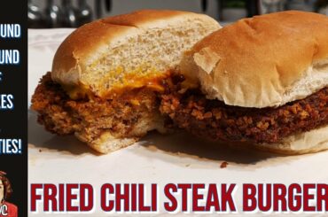 Fried Chili Steak Burger, Make 6 XL patties with 1lb. Ground Beef