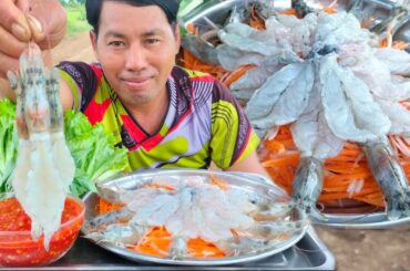 Amazing Yummy Raw Shrimp With Spicy Chili Sauce Recipe |Eat Raw Shrimp Delicious