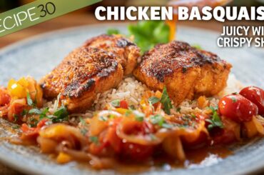 One pan Crispy Skin Chicken Basquaise with Peppers and Chili