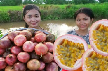 Yummy Eat Passion Fruit With Chili Salt In The Field. ASMR PASSION CHILI.