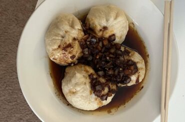 Homemade Chili Oil sauce on homemade pork buns