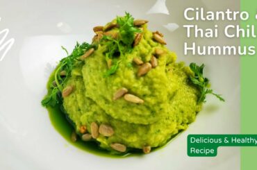 Homemade Cilantro and Thai Chili Hummus recipe. The perfect snack!