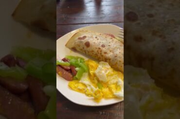 My breakfast today, milk, taco/burrito Chinese style, chili garlic sauce must try #viralshort #cook